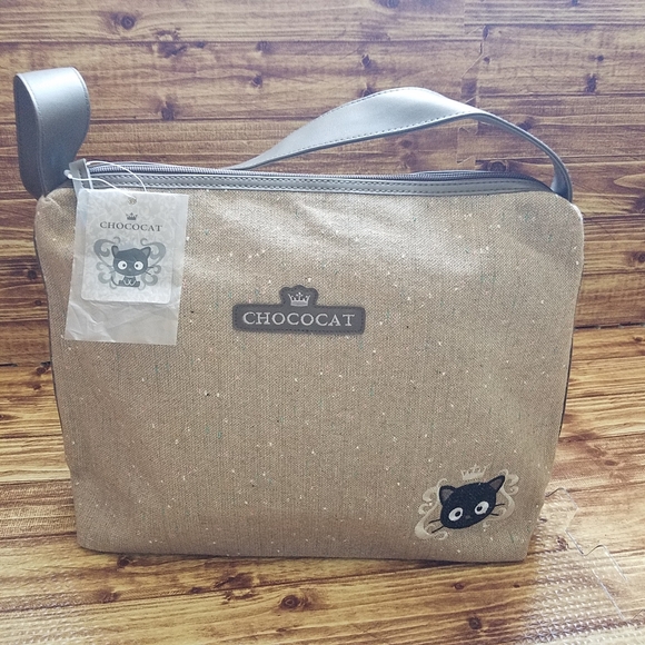 Sanrio Chococat Brown Tweed Purse Shoulder Tote Bag Black Cat Y2K - Picture 1 of 14